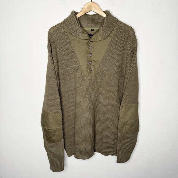 National Geographic Other - National Geographic Sweater Mens Large Shawl Collar Elbow Patch Wool Knit Green